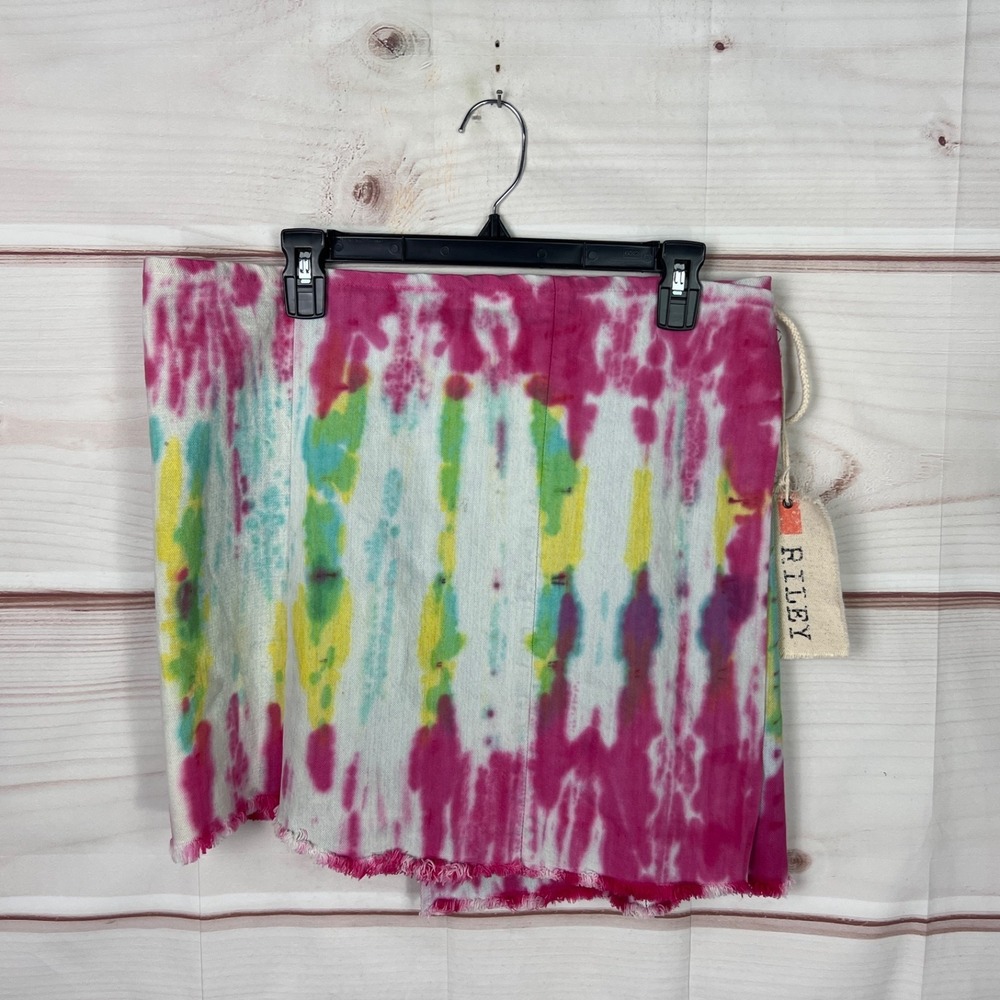 Riley Skirt Womens M L Pink Green Tie Dye Denim Wrap A-Line Mini Cotton Vintage